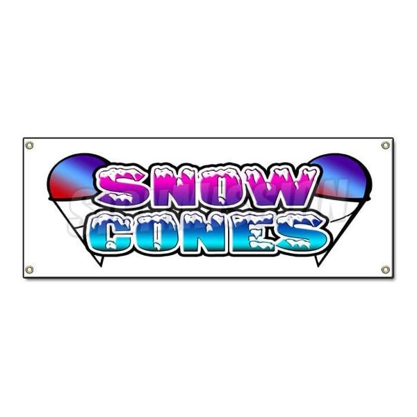 Snow Cones Banner Heavy Duty 13 Oz Vinyl with Grommets Single Sided